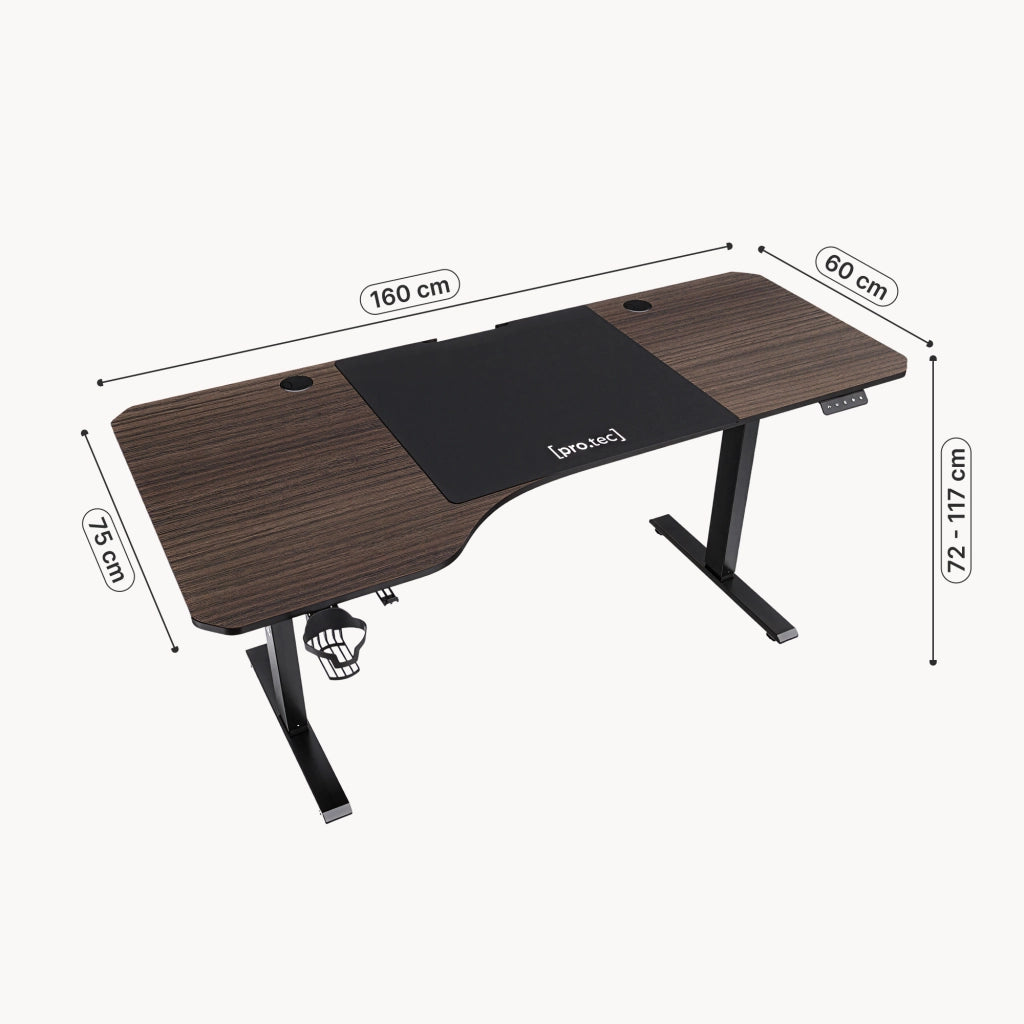 Scrivania 'Stryn' Regolabile in Altezza con Sollevamento Elettrico 160 x 60-75 Effetto Noce - pro.tec