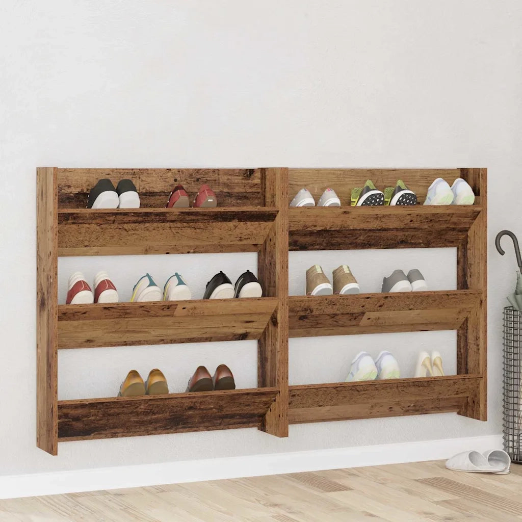 vidaXL Armadi per scarpe da muro 2 pcs Legno vecchio Legno multistrato