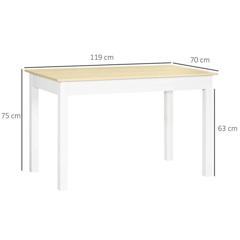 TAVOLO DA PRANZO 4-6 POSTI DESIGN MODERNO PER CUCINA E SOGGIORNO 119X70X75 CM BIANCO E LEGNO