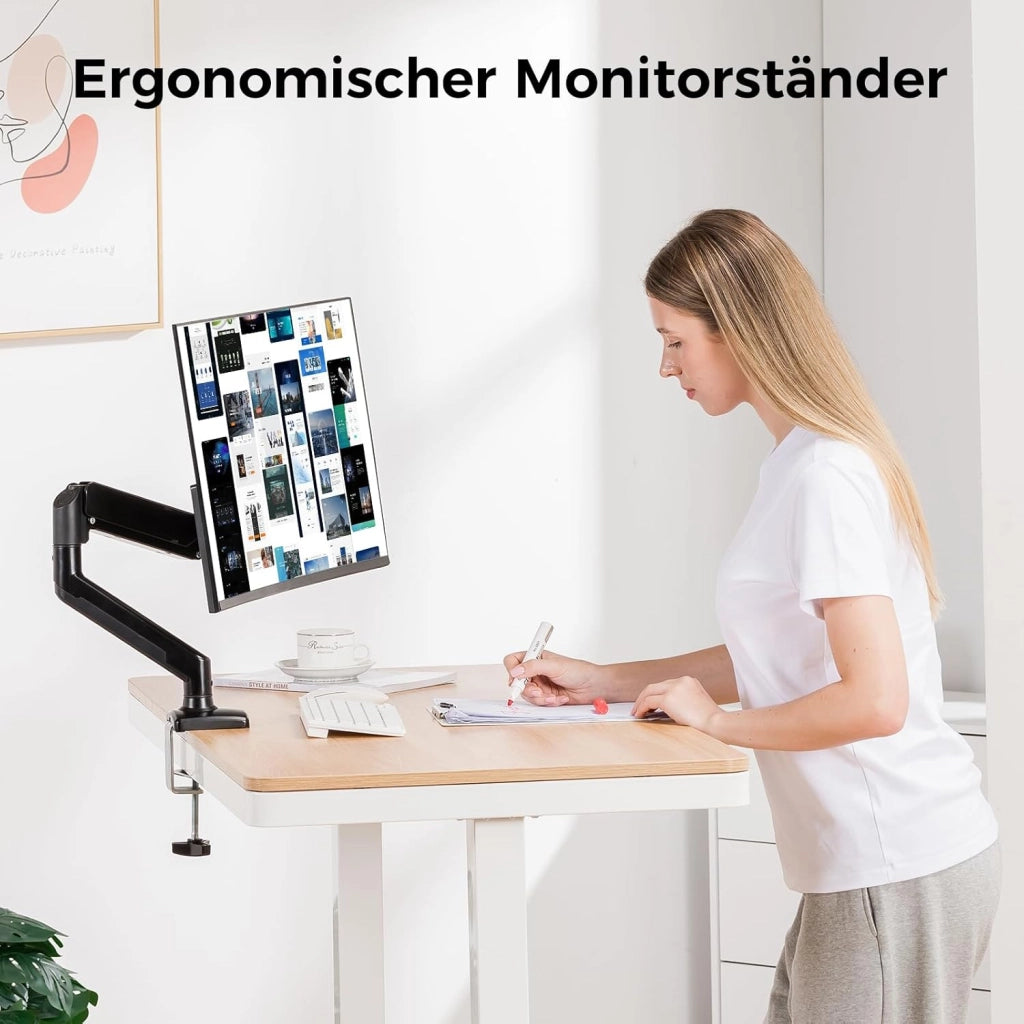 Supporto per monitor per monitor da 13 a 32 pollici, supporto singolo per braccio per monitor da 2 a 10 kg, altezza regolabile con inclinazioni, girevole, girevole, VESA 75 e 100 mm