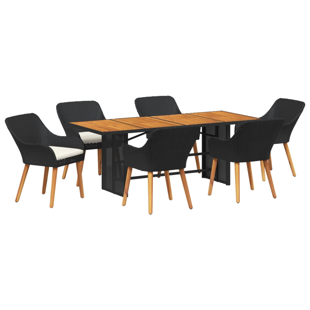 Set da pranzo per giardino 7 pezzi in polyrattan nero