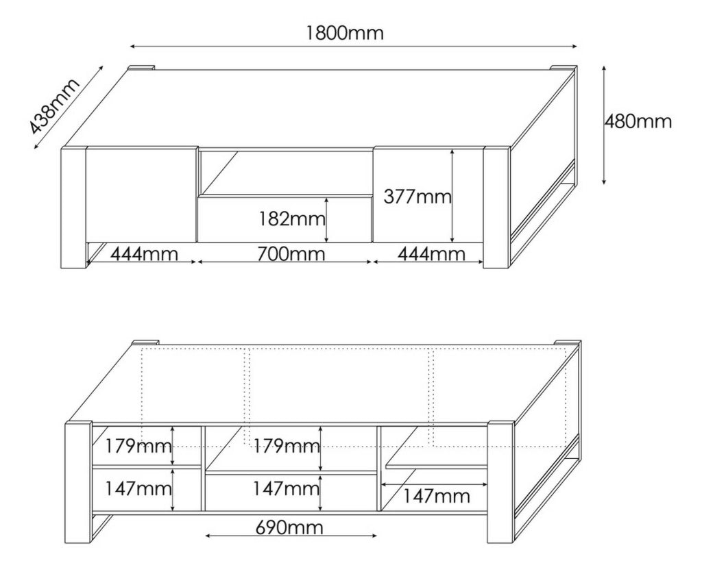 Dronero, Mobile Porta tv 3 Ripiani, 180x44x48h cm Marrone Rovere Nodi