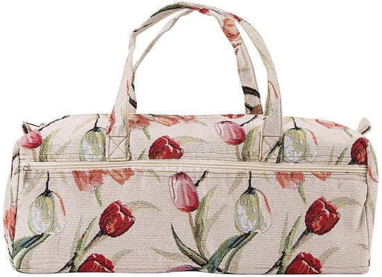 Borsa di stoccaggio 100% cotone/lino - Borsa a mano - Organizzatore artigianale - 44 x 14 x 17 cm - Rosa Jacquard - Disegno fiorale