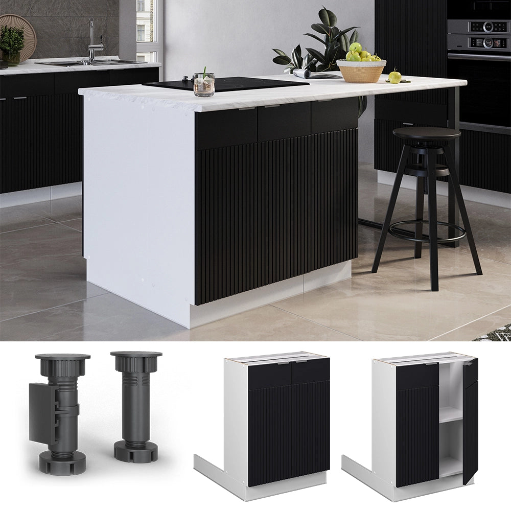 Vicco Isola cucina Nero a righe 60 cm senza piano di lavoro