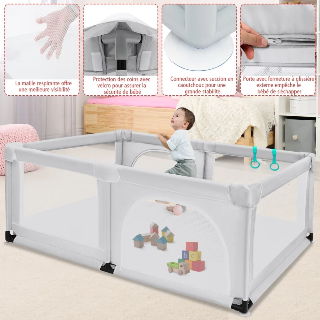 Baby Playpen Activity Centre with 50 Balls & Breathable Mesh Zipper Door-Grey