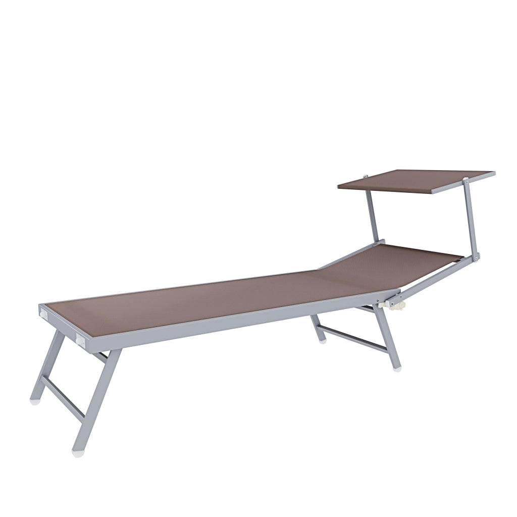 Lettino Prendisole Pieghevole Professionale In Alluminio Tessuto Textilene 720 gr/m² Tettuccio Orientabile Parasole Sdraio Prendi Sole Mare Spiaggia Piscina Giardino 182 x 60 x 38 cm (Tortora)