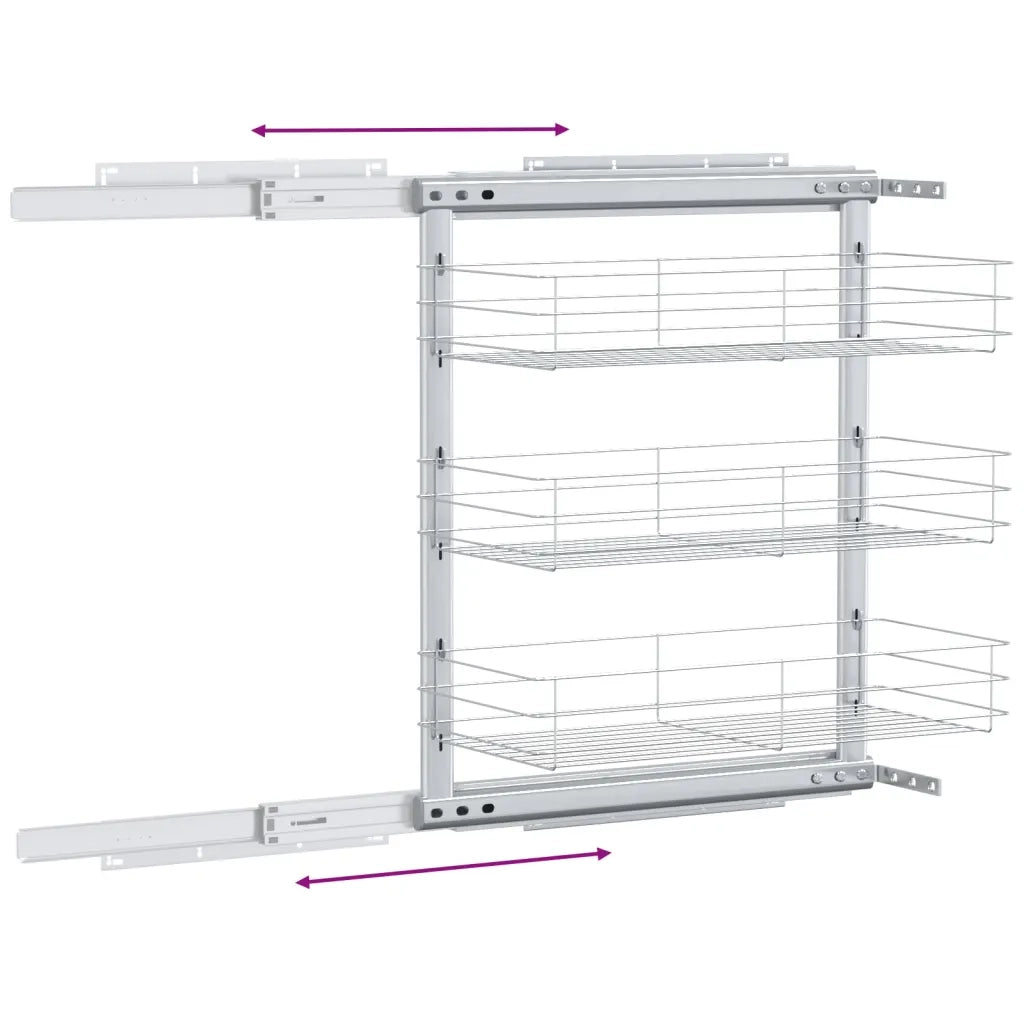 Cestino da Cucina in Rete a 3 Livelli-Scaffale per Cucina Argento 47x25x56 cm