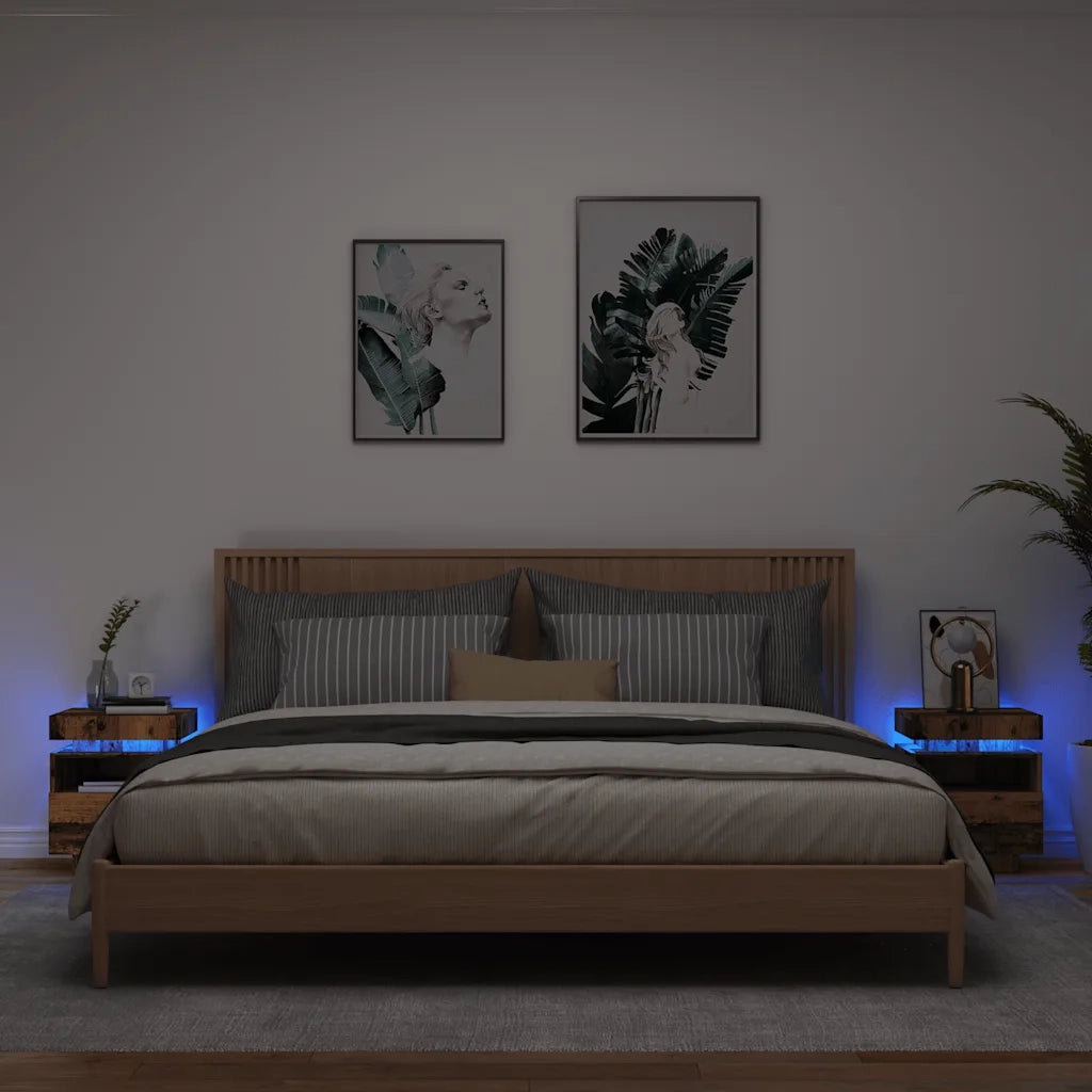 Set di 2 Comodini | Armadio da Notte | Mobiletto da notte con Luci LED Legno Antico 40x39x48,5 cm