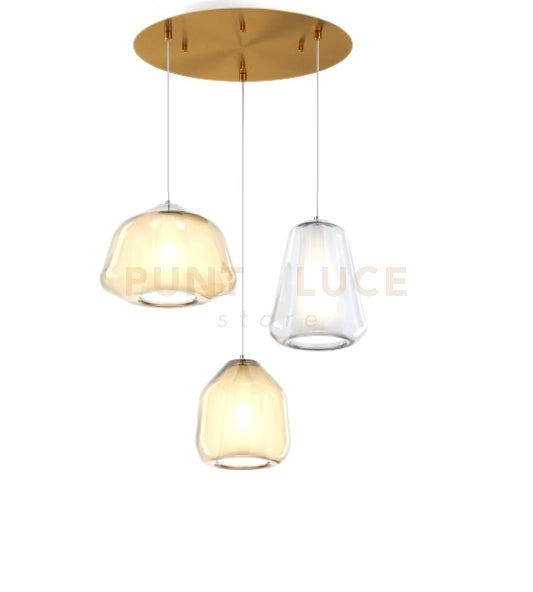 SOSPENSIONE OTTONE SAT. 3 LUCI TONDA VETRI ALPHA AM + BETA AM + GAMMA TR 1176OS-S3 T ABG-TA