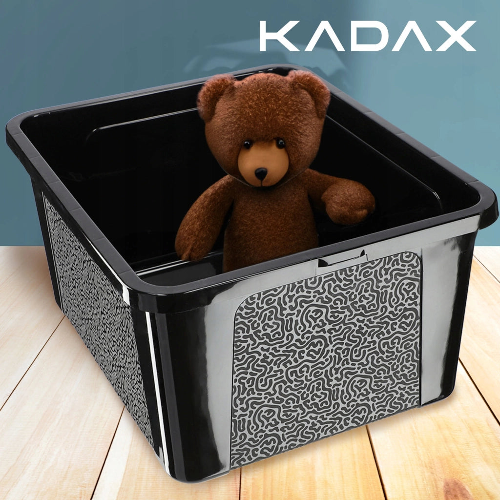 Contenitore in plastica KADAX da 20 litri con coperchio, nero, con chiusura a chiave, grande scatola organizer.