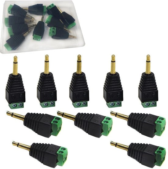 Convertitore Balun per Collegamento Audio - 3,5 mm - 2 Pin Terminal Blocco - Guscio in Oro - Polarietà Adattabile