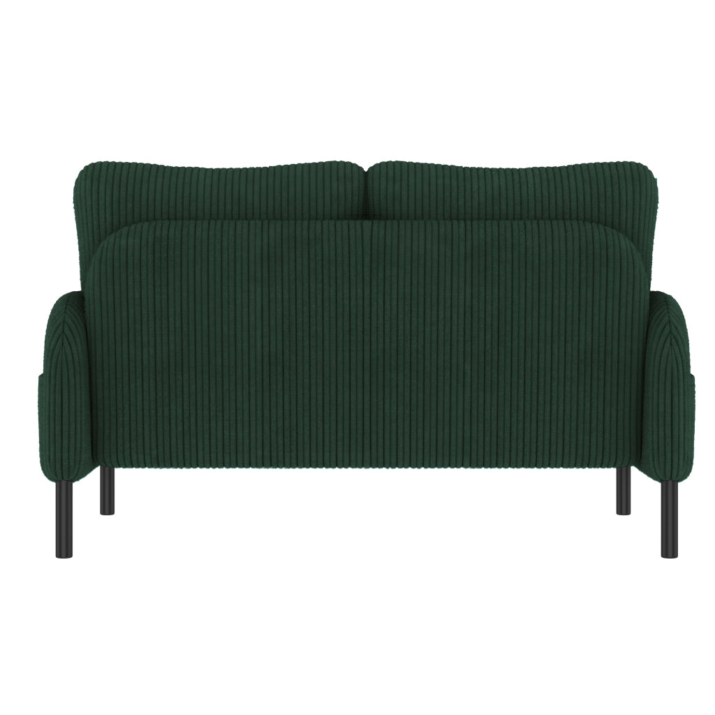 OKWISH Set da 3 Sedute con Divano 2 Posti, Poltrona e Poggiapiedi, Tasca Laterale, Velluto A Coste Verde Smeraldo