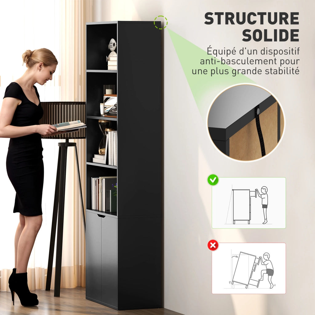 Libreria con ante e scaffali a vista ¨C zephmum ¨C 59x29x180 cm Nero