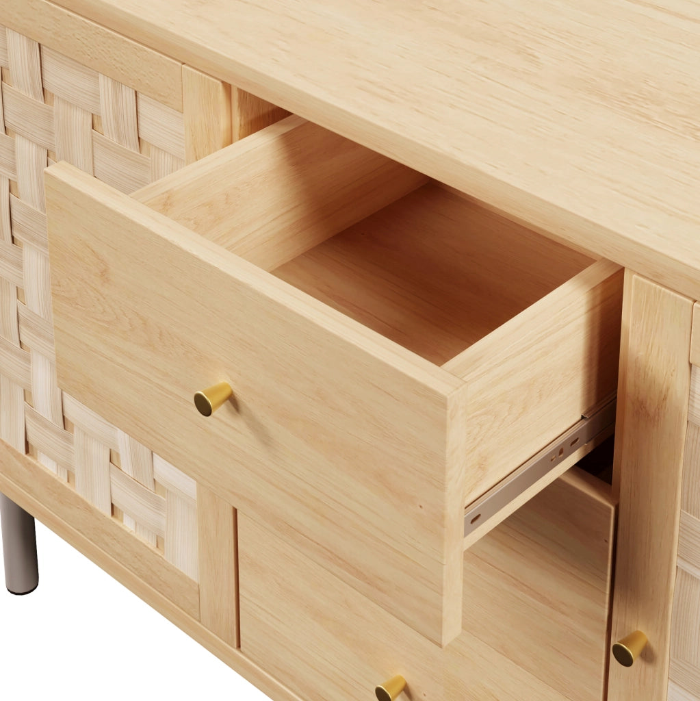 Credenza 120x40x75 cm in MDF e metallo; ecru; 2 ante e 3 cassetti