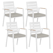Set di 4 sedie da pranzo da giardino Struttura in alluminio bianco con cuscini di seduta grigi Schienale a doghe Design moderno