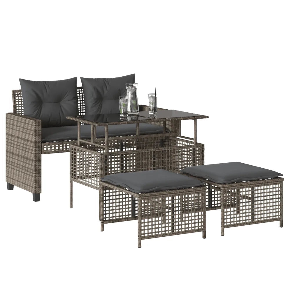 Salotto da Giardino-Set Divani da Giardino 4 pz con Cuscini Grigio Polyrattan Vetro