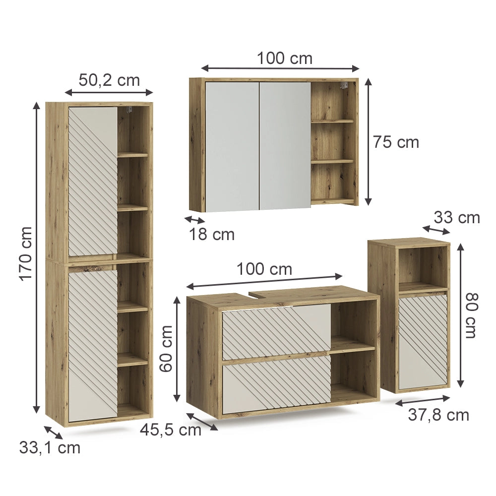 Set mobili bagno Viola Rovere artigianale 4 parti Vicco