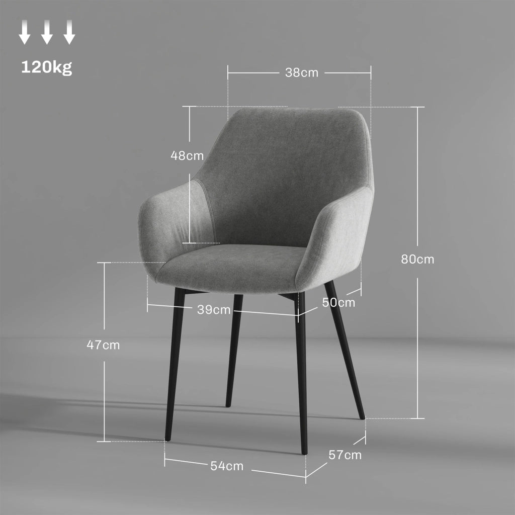 Set 2 Sedie Imbottite Stile Nordico 54x57x80 cm Tessuto Effetto Velluto Grigio Scuro