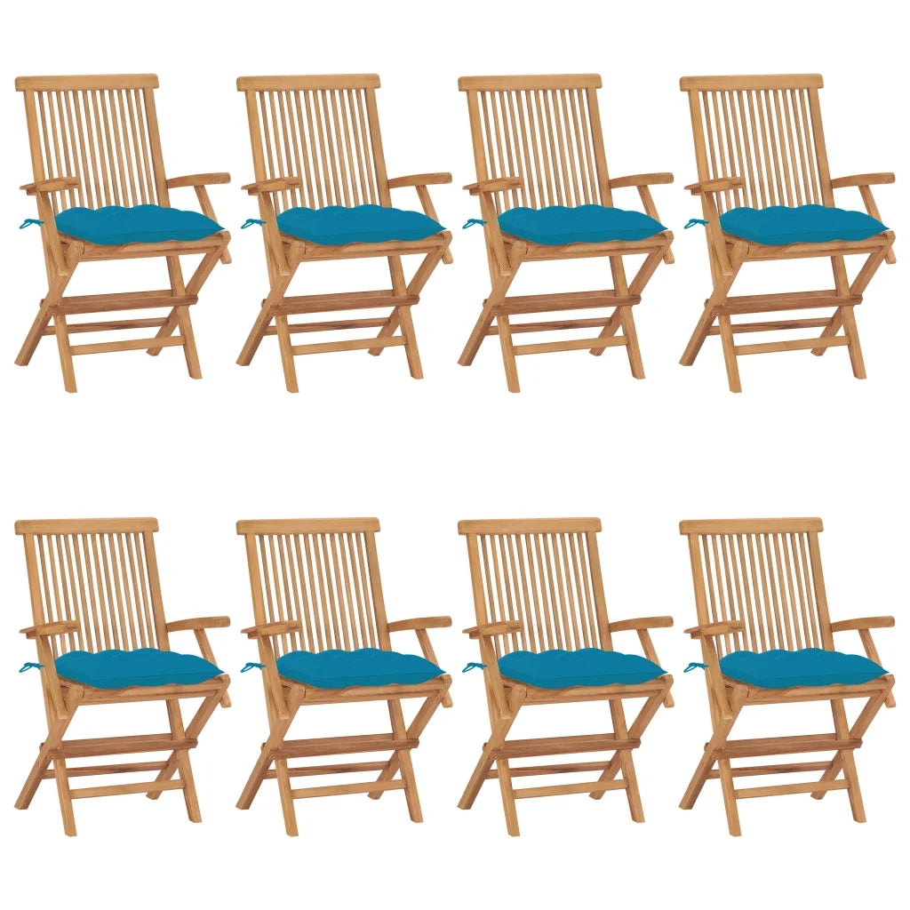 Sedie da Giardino con Cuscini Celesti 8 pz in Massello di Teak