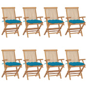 Sedie da Giardino con Cuscini Celesti 8 pz in Massello di Teak