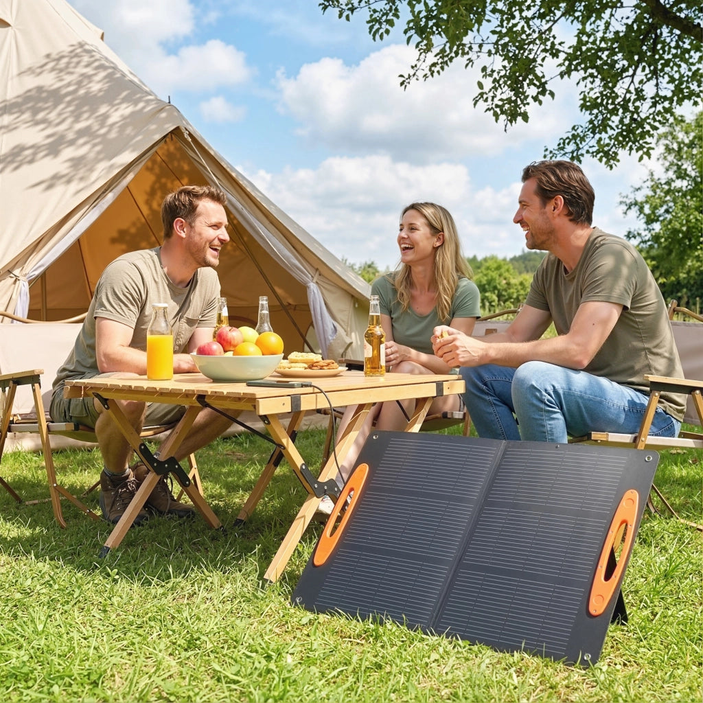 Caricabatteria Solare 100W Pieghevole con Attacco USB-A e USB-C per Ricarica Rapida IP67 Nero