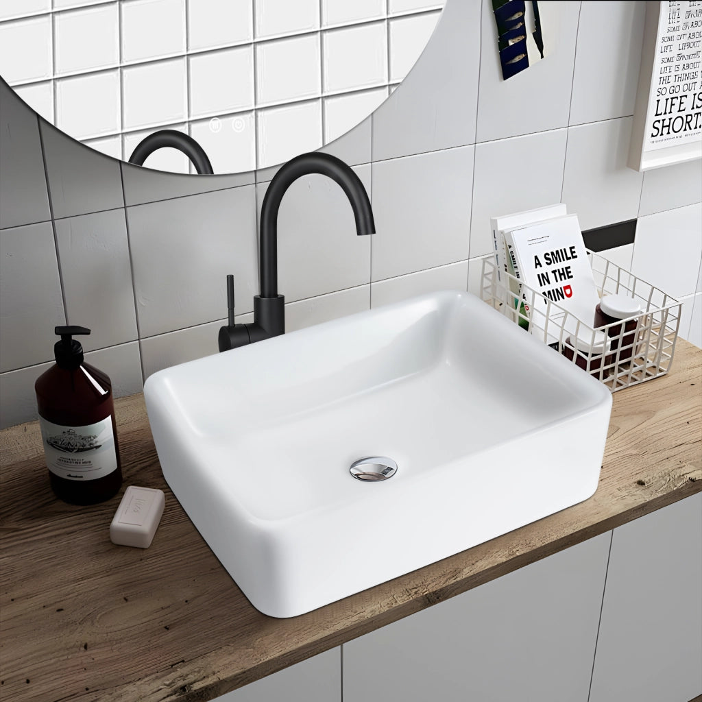 ZMH Lavandino da appoggio per bagno lavandino da appoggio rettangolare in ceramica bianca 40x30x13cm
