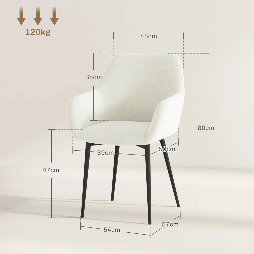 Sedia da pranzo imbottita con braccioli in tessuto effetto velluto ¨C Minimal ¨C Crema 54x57x80 cm
