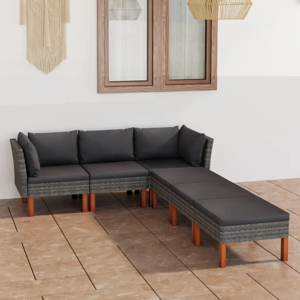 Set Divani da Giardino 6 pz | Set Salotto da Giardino con Cuscini in Polyrattan Grigio