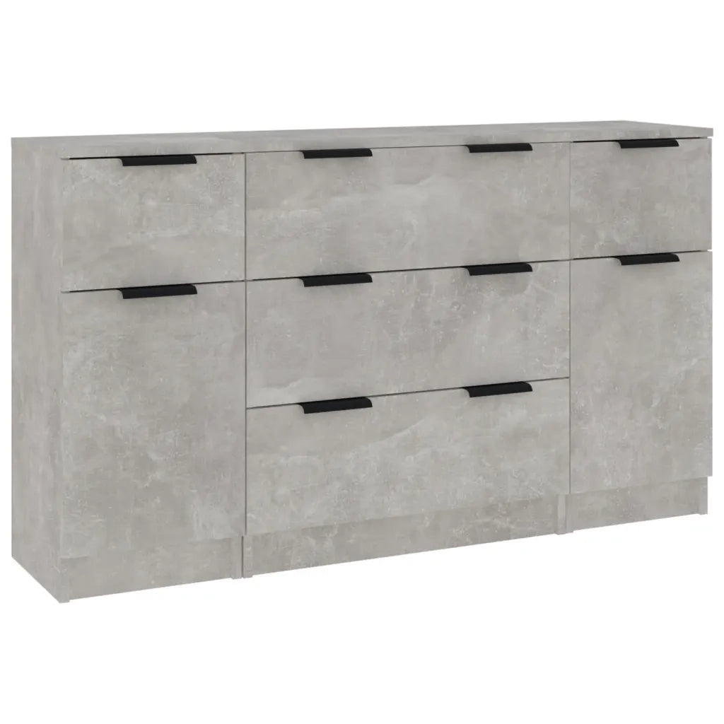 Set di Credenze 3 pz | Madia | Buffet da pranzo | Armadio da pranzo Grigio Cemento in Legno Multistrato