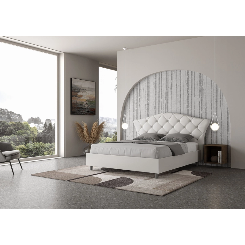 Letto imbottito Matrimoniale 160x200 cm Langre - Bianco,Similpelle,Contenitore
