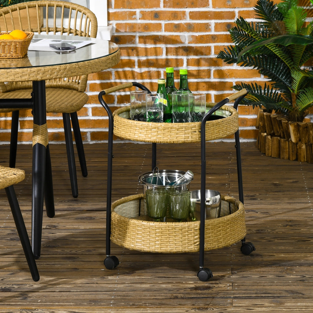 Carrello da bar per esterno ¨C zephmum ¨C 2 ripiani, polyrattan, metallo, giallo, ¦µ50x66 cm