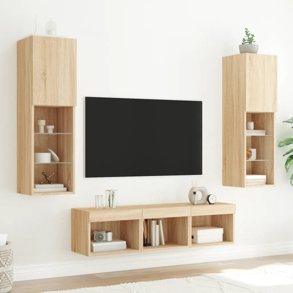 Mobili TV a Muro con LED 5pz-Set di 5 Credenza per TV sospesa Rovere Sonoma Legno Multistrato 161655