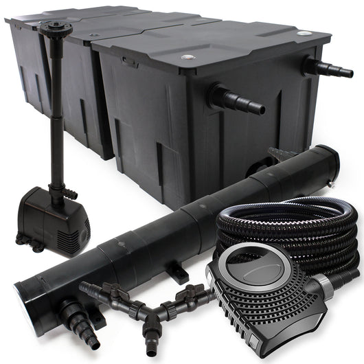 Set Filtro 90000l Chiarificatore laghetto 72W Pompa NEO10000 80W Tubo 25m Pompa da fontana