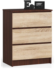 Cassettiera AKORD K60 Cassettiera Wengé 60 cm 3 cassetti inserto frontale Sonoma Quercia 60x40x77 cm