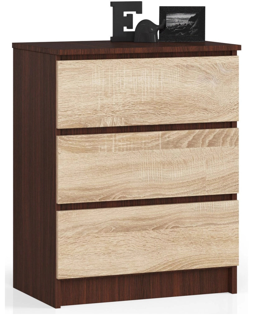 Cassettiera AKORD K60 Cassettiera Wengé 60 cm 3 cassetti inserto frontale Sonoma Quercia 60x40x77 cm