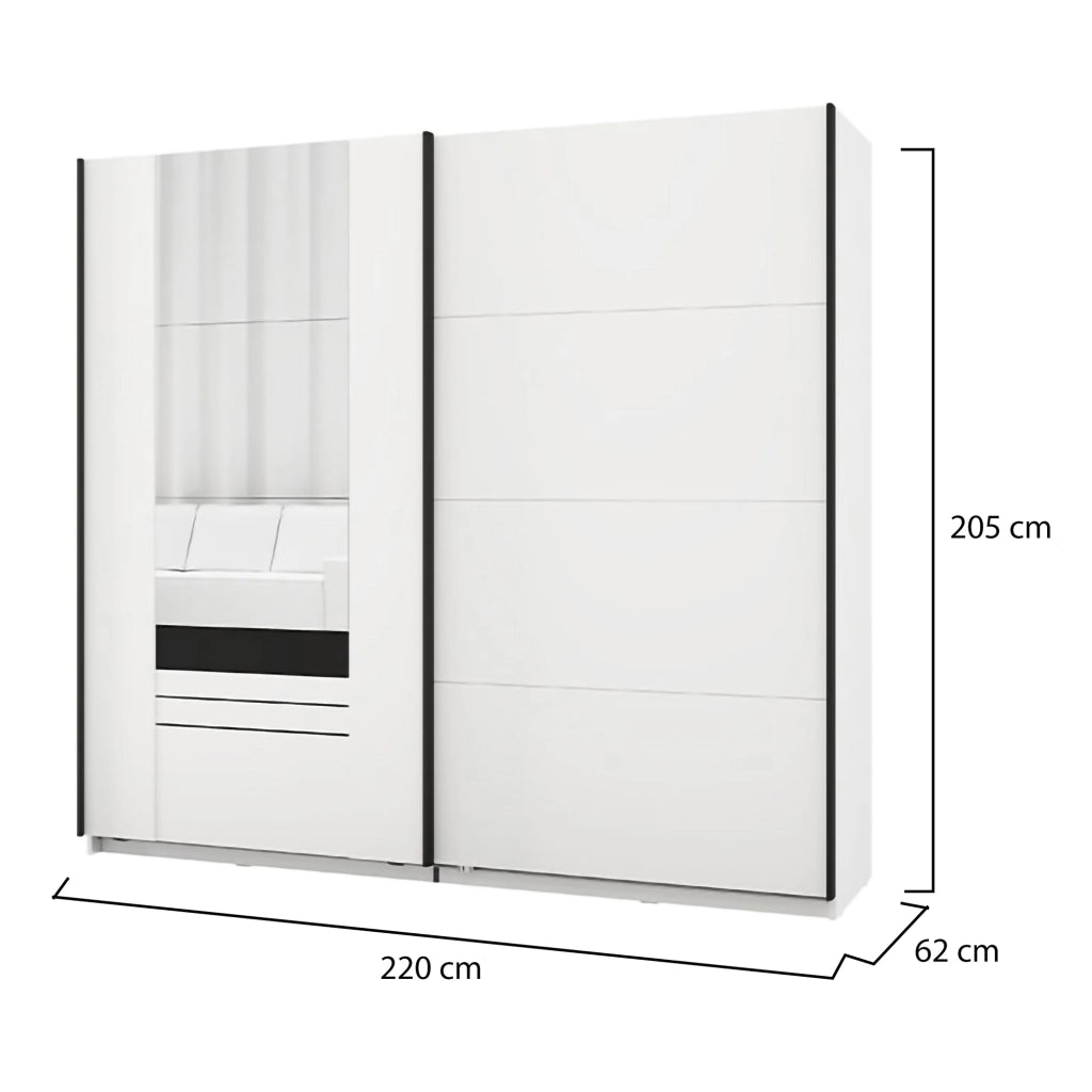 Armadio Camera da Letto Lalibe, Guardaroba 2 Ante 2 Ripiani, 220x205h cm Bianco Opaco