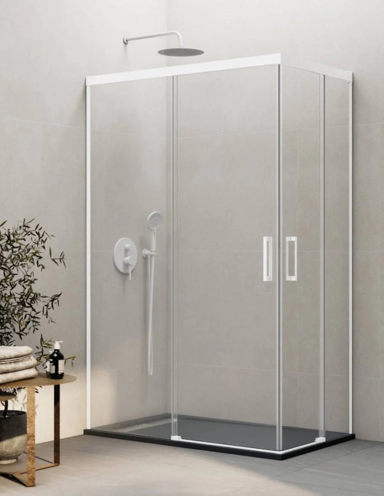 Box doccia ingresso angolare 2+2 THALASSA (BASIC) 130x80 cm Bianco vetro trasparente