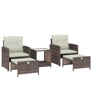 Set Salotto da Giardino con 2 Poltrone Tavolino e Poggiapiedi Salvaspazio in Rattan PE Marrone