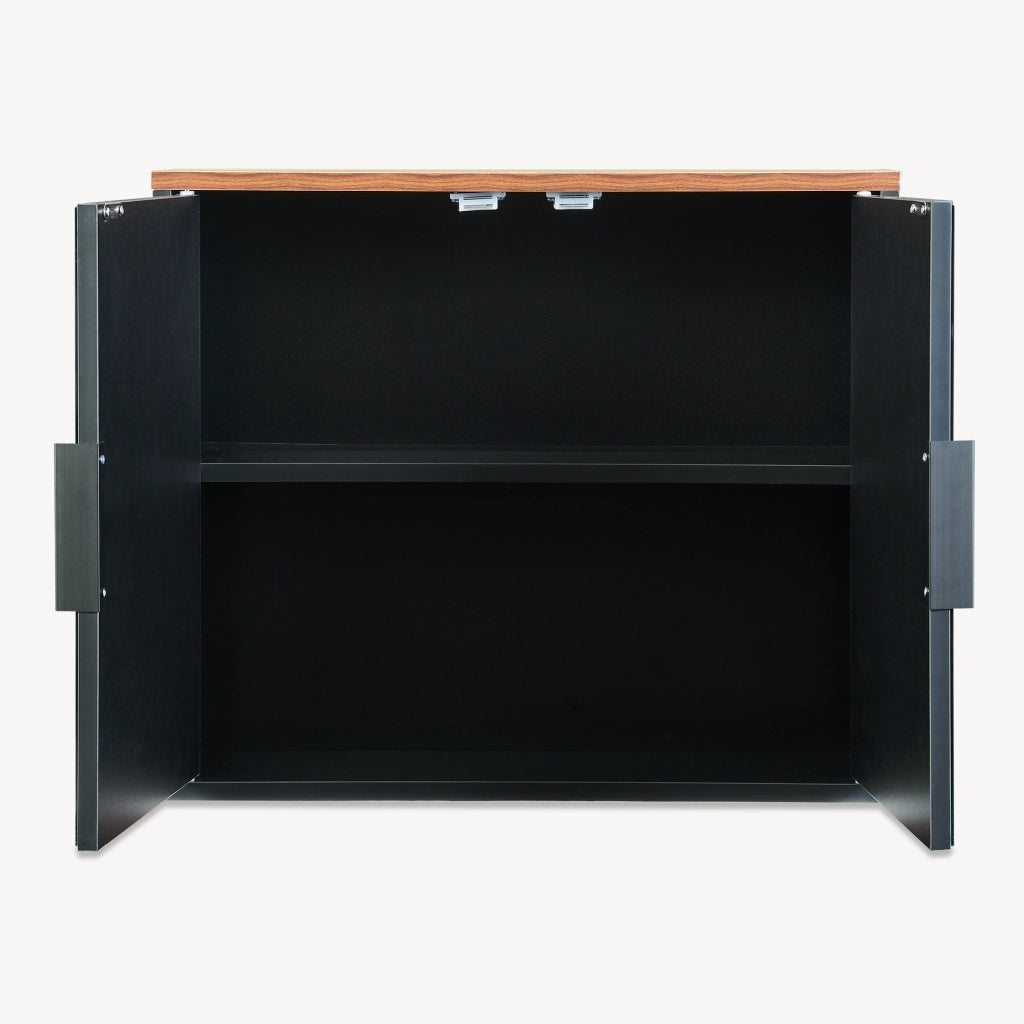 Mobiletto da Parete Trond con 2 Ante a Specchio Armadietto Pensile da Bagno 50 x 60 x 15 cm - Nero/Effetto Noce [en.casa]
