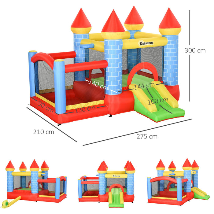 Castello Giostra Gonfiabile 300x275x210 cm con Scivolo Piscina Canestro e Pompa Multicolor