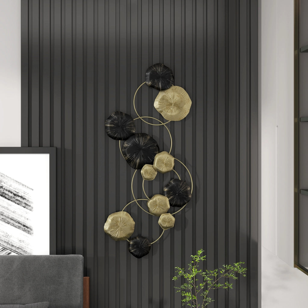 Decorazione Parete Metallo Foglia Loto ¨C Xylo ¨C Scultura Murale Oro Nero 84x35 cm