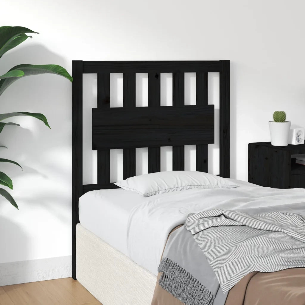 Testiera per Letto Nera 80,5x4x100 cm in Legno Massello di Pino 818549