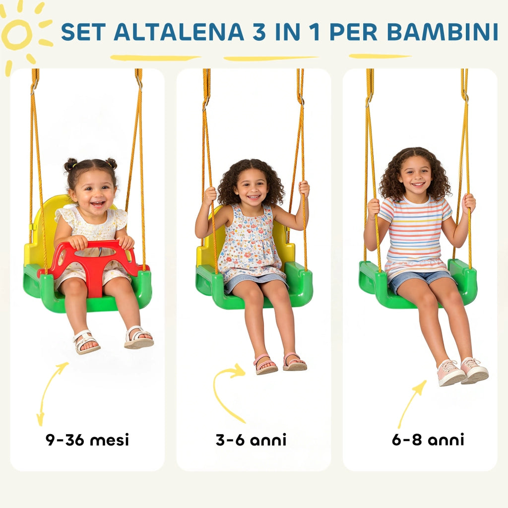 Altalena da Giardino per Bambini Regolabile ¨C Minimal ¨C Verde, Acciaio, PP, 128x155x157 cm