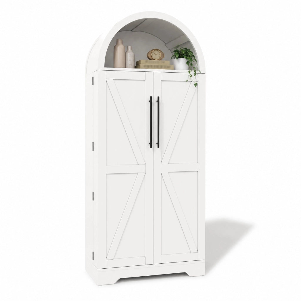 Armadio ad arco moderno 70x40x165 cm bianco in MDF, con vani aperti, ripiani interni e ante con dettaglio X