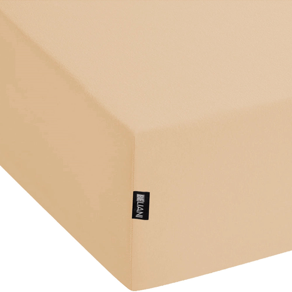 Lenzuolo con angoli cotone beige sabbia 200 x 200 cm con bordi elastici modello classico a tinta unita camera da letto classica