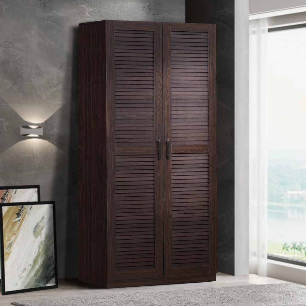 Armadio Guardaroba Finning con Ante a Persiana 176 x 80 x 52 cm Effetto Noce Scuro [en.casa]