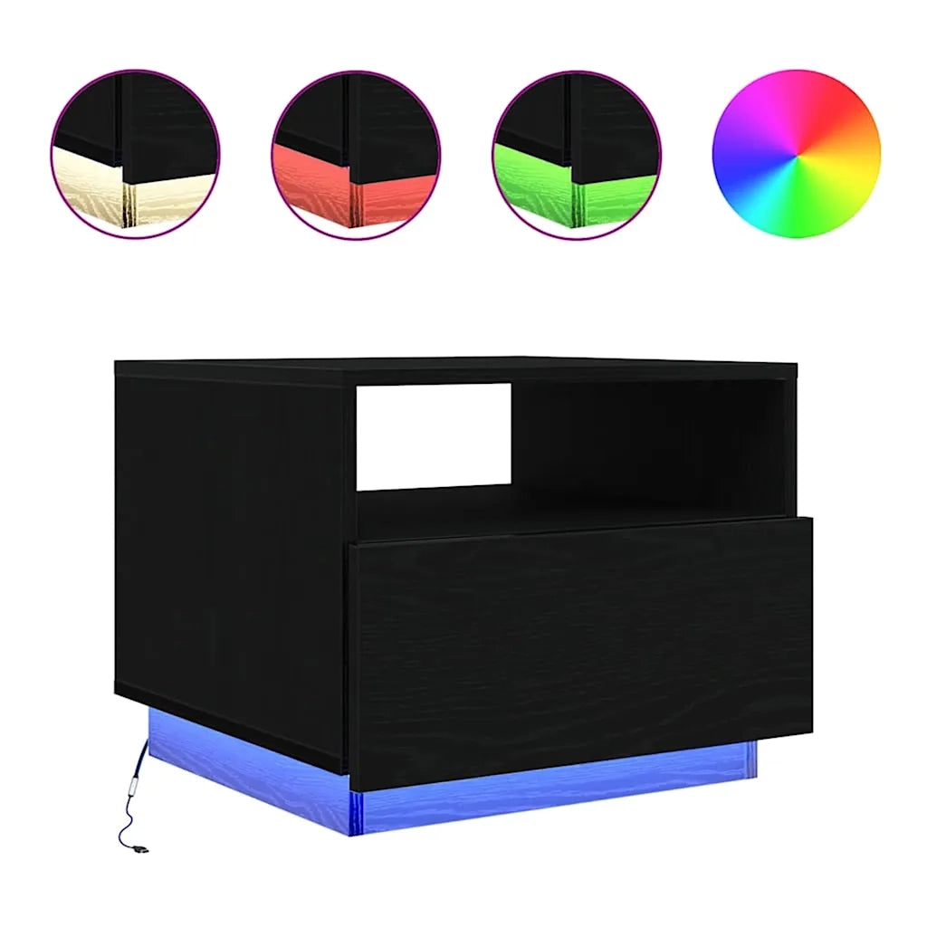 vidaXL Tavolino da Soggiorno con Luci LED Rovere Nero 50x49x40 cm