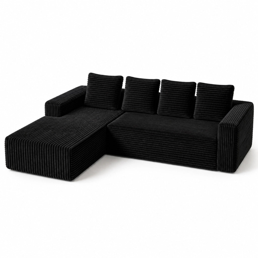 Divano modulare con chaise longue reversibile - seduta profonda in corduroy - nero