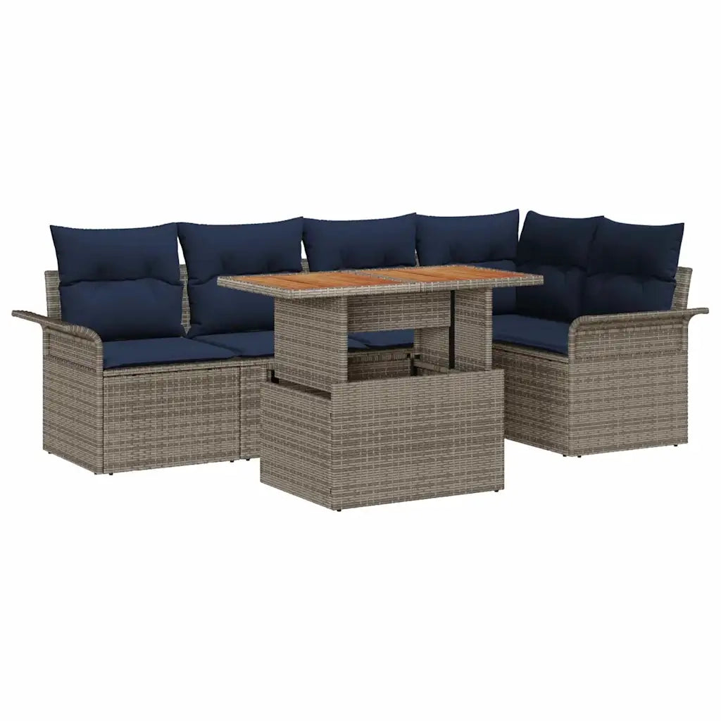 Set Divano da Giardino 6 pcs Grigio e Blu Navy polyrattan