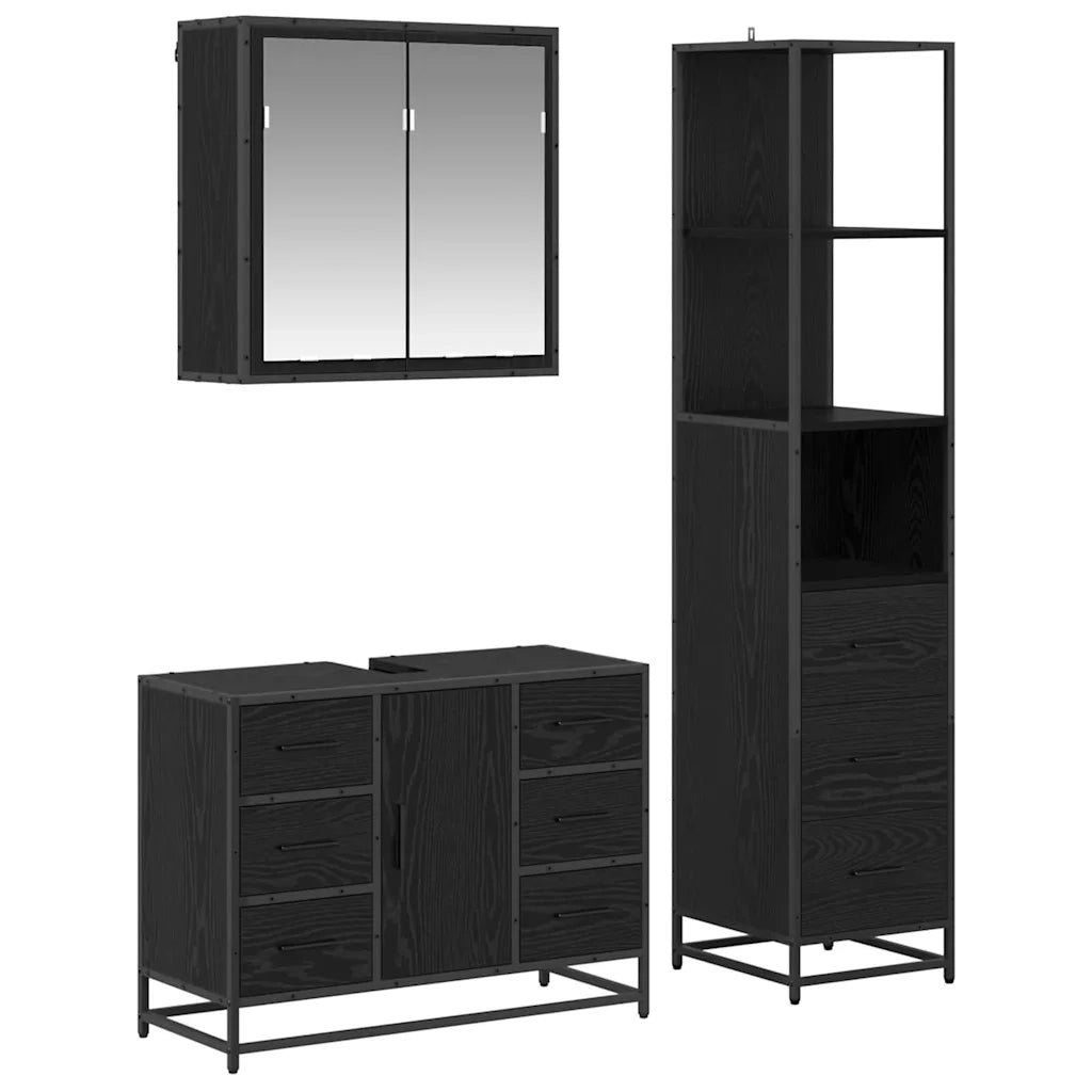 Set di mobili per il bagno 3 pcs Rovere Nero Legno multistrato